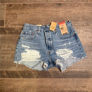 Levi's Distressed Light Blue Jean Shorts